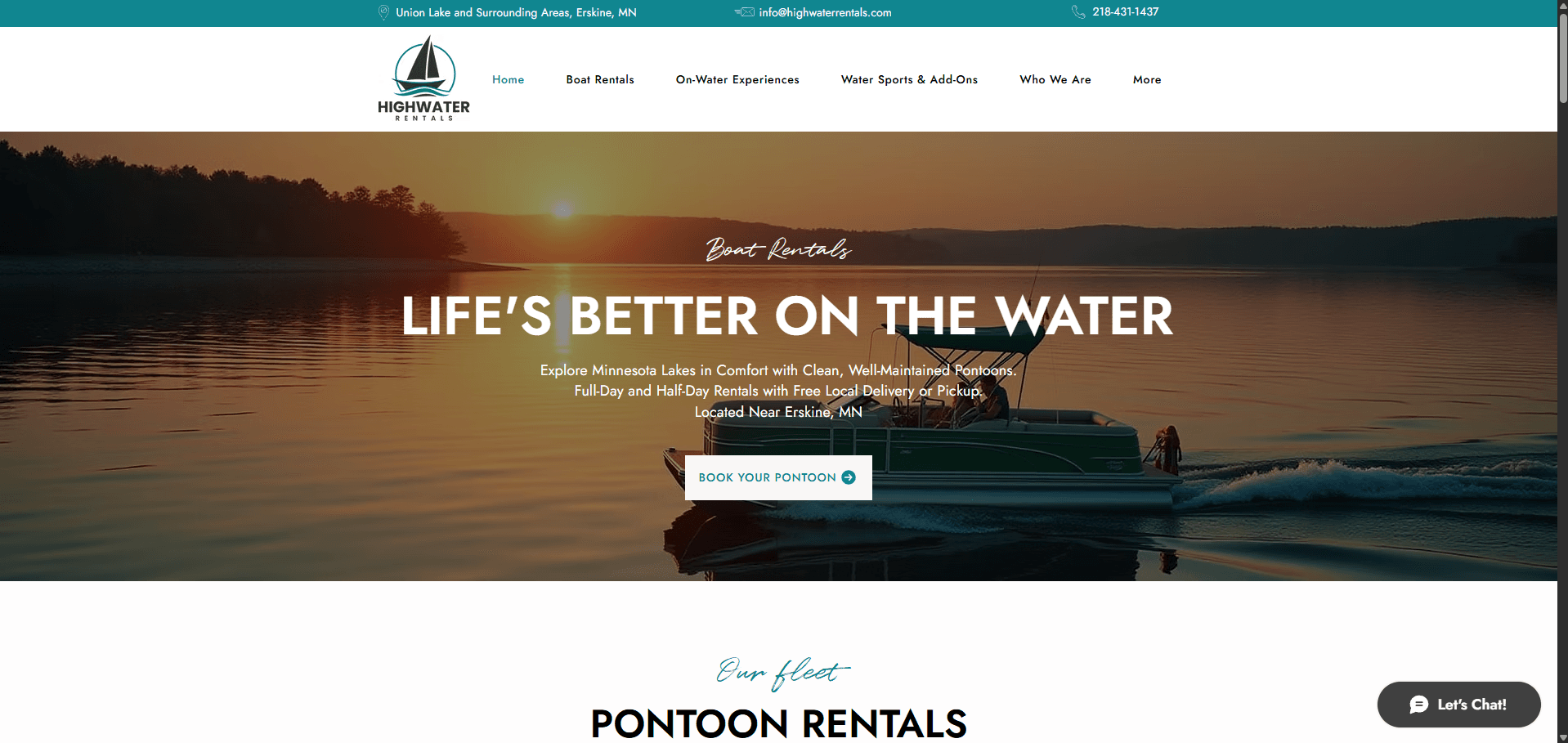 Highwater Rentals website